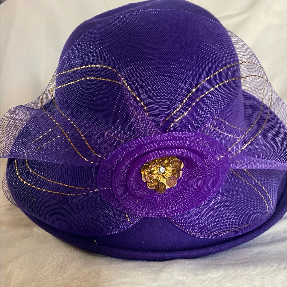 Elegant Purple Women's Hat with Gold Accents